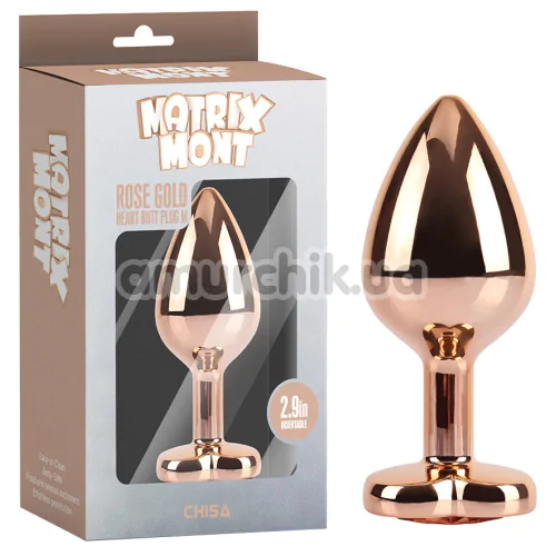 Анальна пробка з помаранчевим кристалом Matrix Mont Rose Gold Heart Butt Plug M, золота