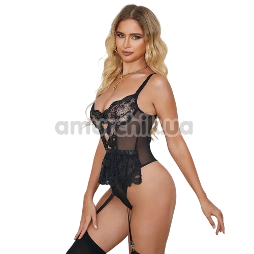 Боди с подвязками Star Night Lace Teddy With Garters, черное