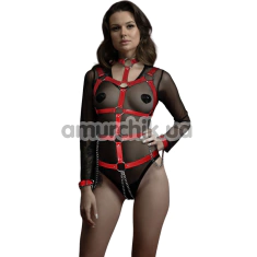Портупея Feral Feelings Body Harness With Cuffs, червона - Фото №1