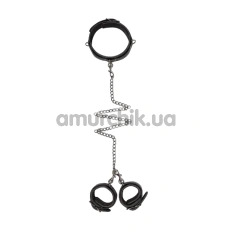 Ошейник с фиксаторами для рук Easy Toys Leather Collar With Handcuffs, черный - Фото №1