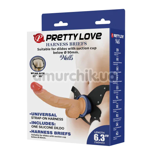 Страпон Pretty Love Harness Briefs Wells 6.3 Dildo, телесный