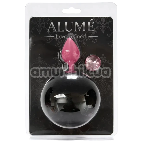 Анальна пробка з рожевим кристалом і чорним хвостиком Alume Silicone Plug With Tail S, рожева
