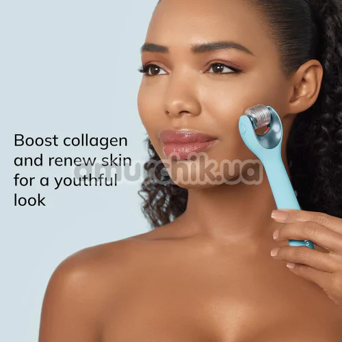 Массажер-роллер для лица с микроиглами Geske MicroNeedle Face Roller 9 in 1, бирюзовый
