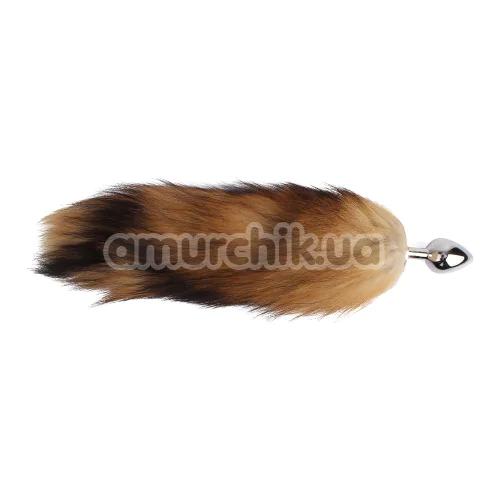 Анальная пробка с коричневым хвостом лисы Fierce Euphoria Fluffy Fox Plug, серебряная