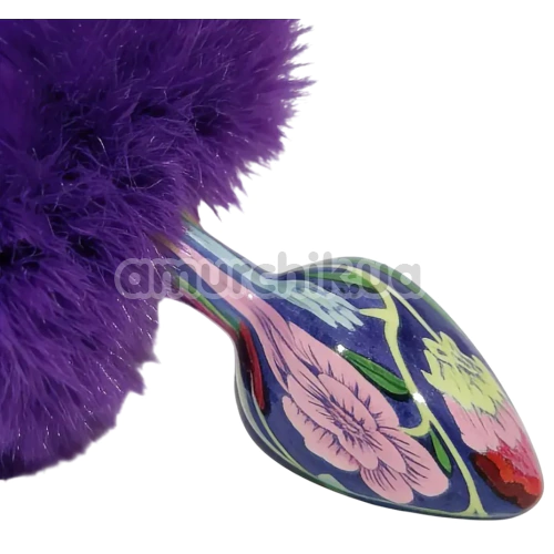 Анальна пробка з фіолетовим хвостиком Alume Floral Metal Plug With Tail S, синя