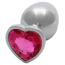Анальная пробка с розовым кристаллом Ouch! Heart Metal Butt Plug Large, серебряная - Фото №2