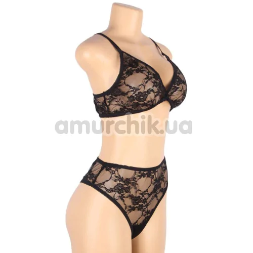 Комплект Star Night Lace Lingerie With Long Gloves, черный: бюстгальтер + трусики + перчатки