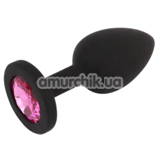Анальная пробка с розовым кристаллом Senuelo Booty Fantasy Gem Plug S, черная - Фото №1