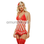 Пеньюар Leg Avenue Striped Mini Dress With Garter Set, червоний - Фото №1