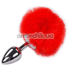 Анальная пробка с красным хвостиком Alive Anal Pleasure Metal Anal Fluffy Plug S, серебряная - Фото №1