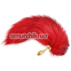 Анальная пробка с красным хвостиком Lockink Sevanda Red Vixen Pet-Play Set Pear-Shape Plug, золотая - Фото №1
