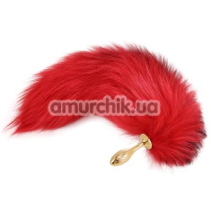 Анальна пробка з червоним хвостиком Lockink Sevanda Red Vixen Pet-Play Set Pear-Shape Plug, золота - Фото №1
