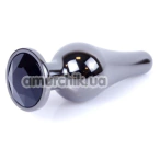 Анальная пробка с черным кристаллом Exclusivity Jewellery Dark Silver Long Plug, серебряная - Фото №1