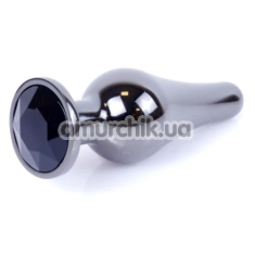 Анальная пробка с черным кристаллом Exclusivity Jewellery Dark Silver Long Plug, серебряная - Фото №1