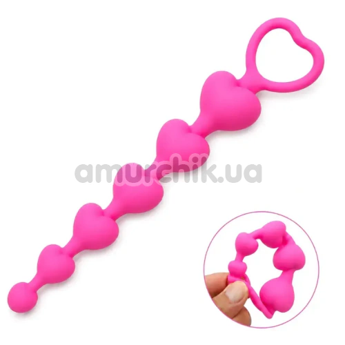 Анальная цепочка Alume Silicone Heart Bead Anal Chain, розовая