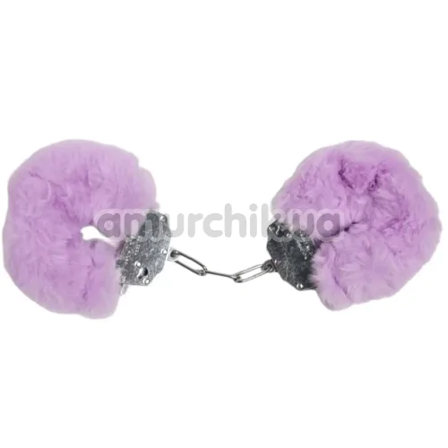 Наручники з фіолетовим хутром DS Fetish Plush Handcuffs, срібні