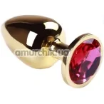 Анальная пробка с розовым кристаллом SWAROVSKI Gold Pink-Rhodolite Big, золотая - Фото №1