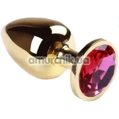 Анальна пробка з рожевим кристалом SWAROVSKI Gold Pink-Rhodolite Big, золота - Фото №1