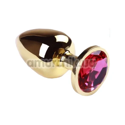 Анальна пробка з рожевим кристалом SWAROVSKI Gold Pink-Rhodolite Big, золота