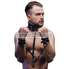 Нашийник чоловічий з фіксаторами для рук Candy Hero M-Ch5.1 Leather, чорний - Фото №1