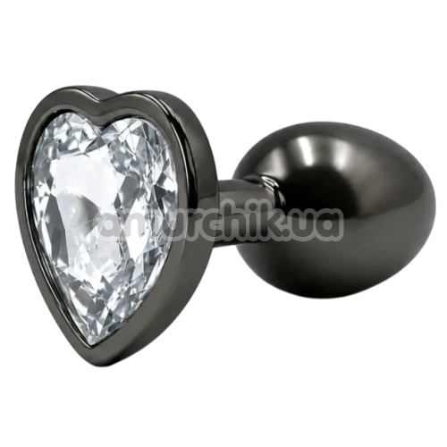 Анальна пробка з прозорим кристалом Alume Metal Heart Plug S, чорна