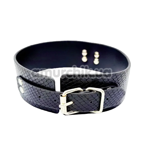 Ошейник с поводком DS Fetish Collar With Snake Skin, черный