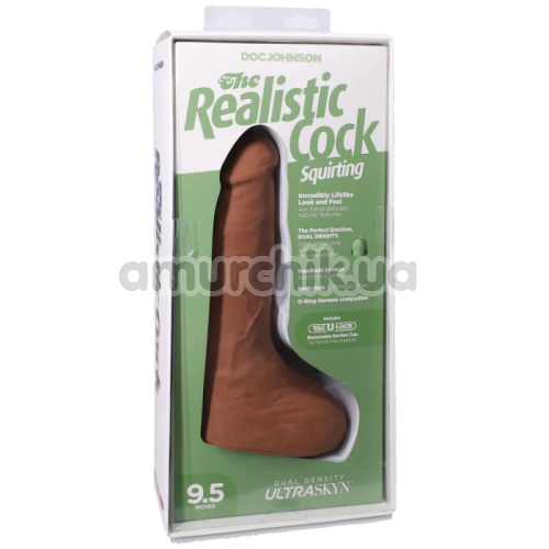 Фалоімітатор з еякуляцією Doc Johnson The Realistic Cock Squirting 9.5, світло-коричневий