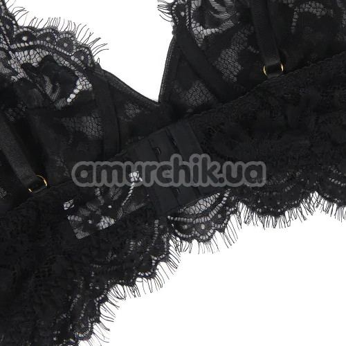 Комплект Star Night Midnight Noir Lace Lingerie Set, черный: бюстгальтер + трусики + пояс для чулок
