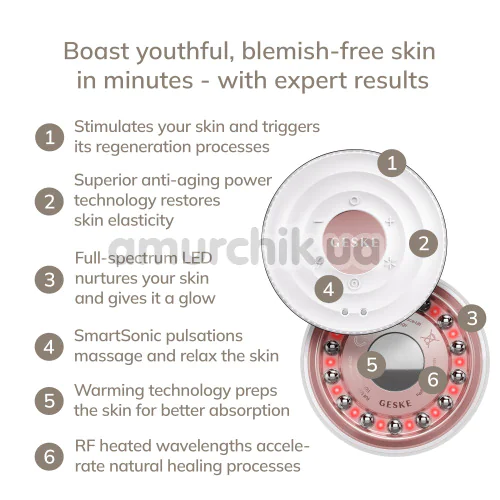 Микротоковый LED-излучатель для восстановления кожи лица Geske Anti-Aging Skin Renewer Metallic 9 in 1, кремовый