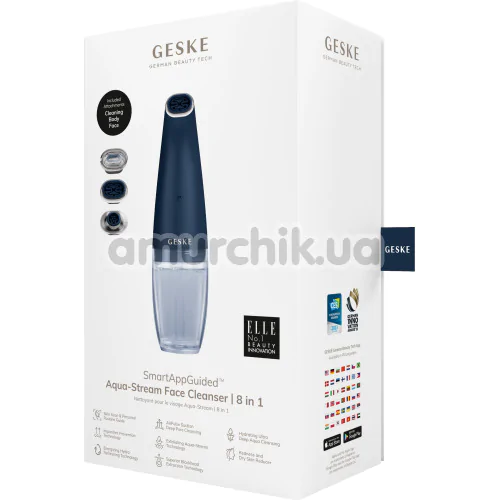 Устройство для очищения кожи лица Geske Aqua-Stream Face Cleanser 8 in 1, темно-синее
