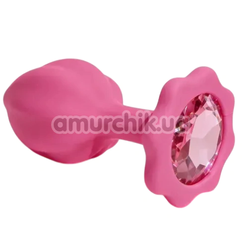 Анальна пробка з рожевим кристалом і чорним хвостиком Alume Silicone Plug With Tail S, рожева