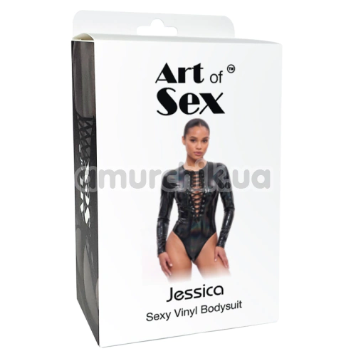 Боди виниловое с рукавами Art of Sex Jessica Lacquered, красное