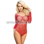 Боді Star Night Sexy Fishnet Rhinestone Bodysuit, червоне - Фото №1