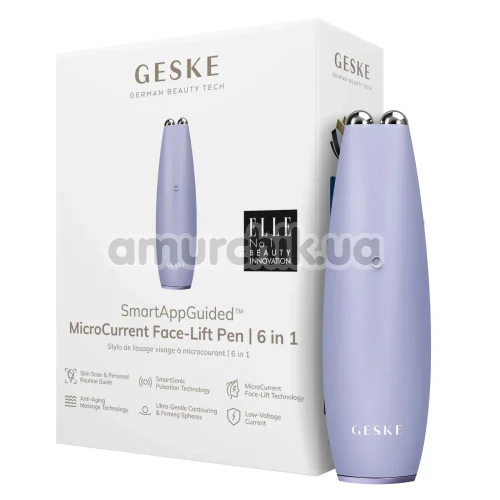 Микротоковая ручка для подтяжки кожи лица Geske MicroCurrent Face-Lift Pen 6 in 1, сиреневая