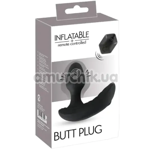Анальна пробка з вібрацією і з голівкою, що збільшується Inflatable + Remote Controlled Butt Plug, чорна