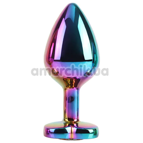 Анальная пробка с радужным кристаллом Matrix Mont Rainbow Heart Butt Plug M, радужная