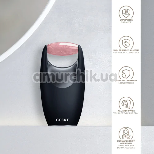 Роликовий масажер для обличчя Geske Rose Quartz Roller 5 in 1, чорний