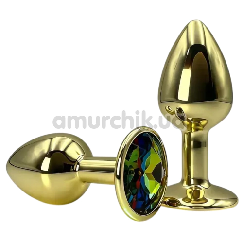 Анальная пробка с радужным кристаллом Alume Metal Plug S, золотая