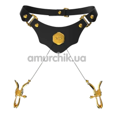 Ошейник с зажимами для сосков Upko Mystic Bond Collection Collar With Pulling Nipple Clamps, черный - Фото №1
