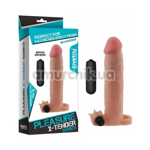 Насадка - удлинитель пениса с вибрацией Lovetoy Pleasure X-Tender Series LV1058, телесная
