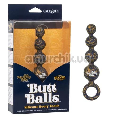 Анальная цепочка Naughty Bits Silicone Booty Beads, черно-золотая