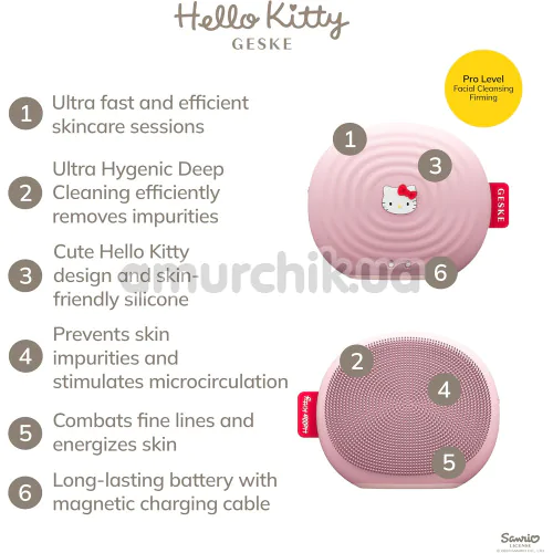 Ультразвуковая щетка для лица Geske Sonic Facial Brush 4 in 1 - Hello Kitty, светло-розовая