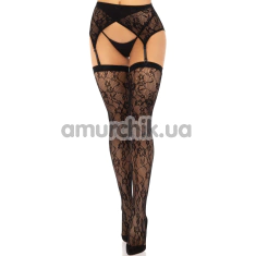 Комплект Leg Avenue Lace Thigh Highs & Garterbelt, чорний: панчохи + пояс - Фото №1