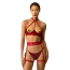 Комплект Upko Red-Strapped Lingerie Set, красный: бюстгальтер + трусики-стринги + пояс с гартерами + наклейки для сосков - Фото №1