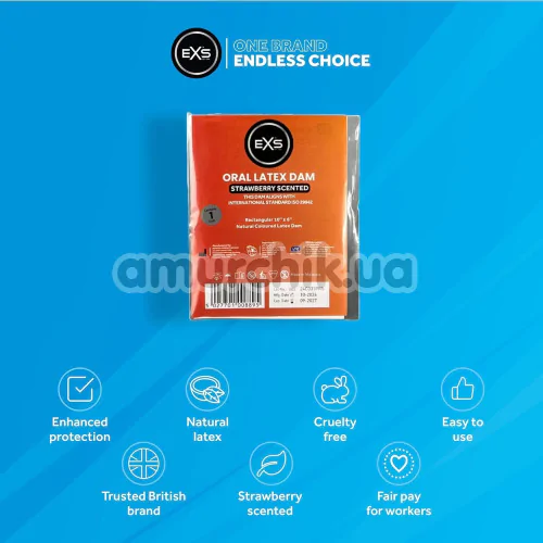 Салфетка для орального секса EXS Oral Latex Dam Strawberry Scented - клубника, 1 шт