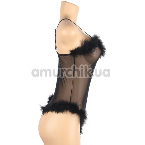 Комплект Star Night Sensual Feather Night Set, чорний: боді + пеньюар