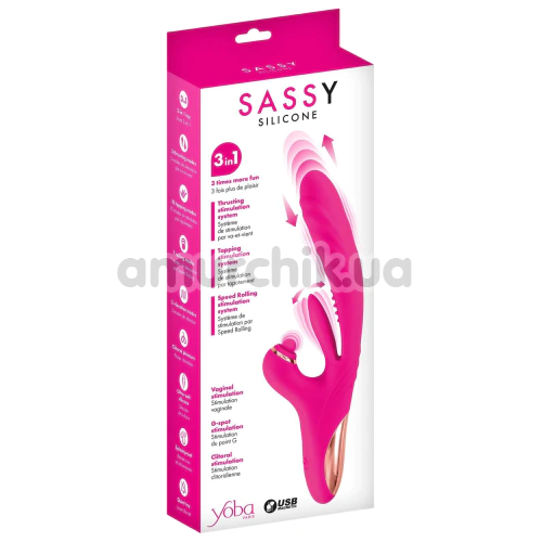 Вібратор з поштовхами, пульсацією і рухомим язичком Yoba Sassy, рожевий