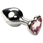 Анальная пробка с розовым кристаллом SWAROVSKI Silver Heart Pink Topaz, серебряная - Фото №1