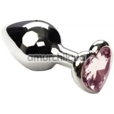 Анальная пробка с розовым кристаллом SWAROVSKI Silver Heart Pink Topaz, серебряная - Фото №1