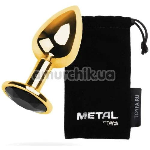 Анальна пробка з чорним кристалом Toyfa Metal 717004-5, золота